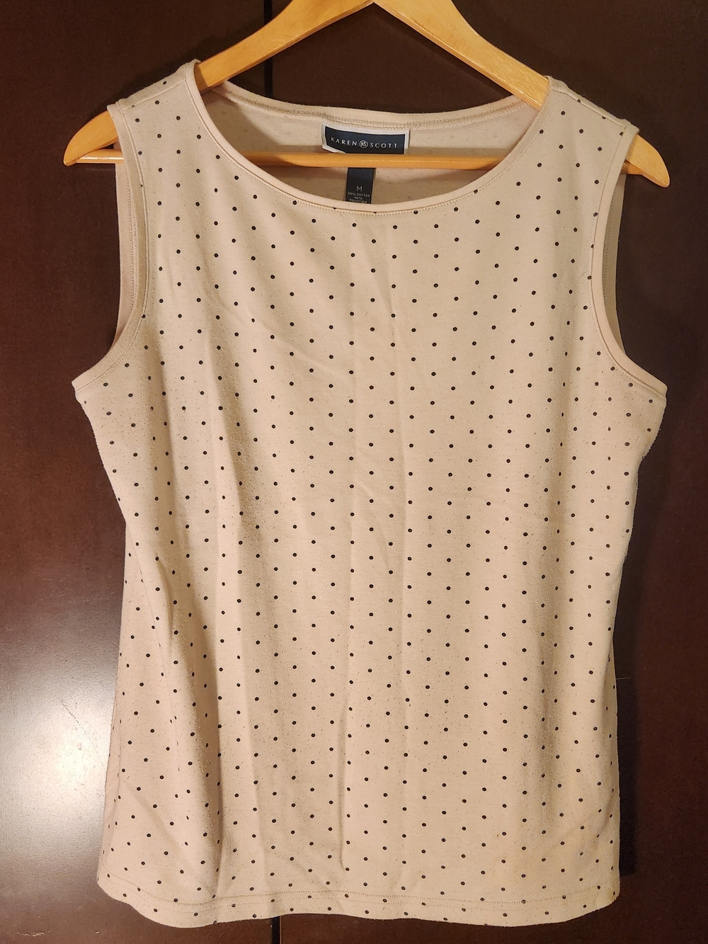 Karen Scott Beige Tank Top with Black Dot Print Women Size Medium